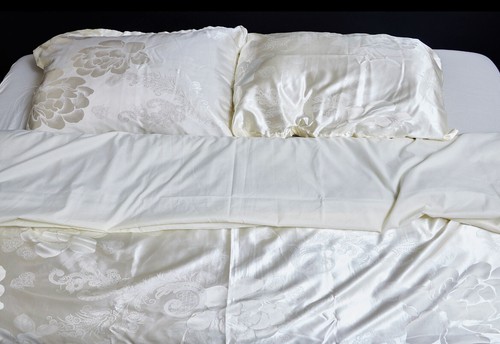 Silk cream floral bedding set - silk,